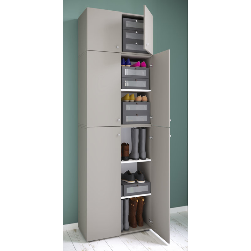 12 Pair Shoe Storage Cabinet, Grey/Brown/Blue