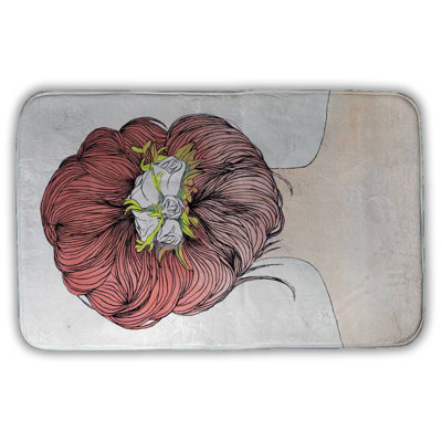 Lady with flowers in her hair Bath Mat with Non-Slip Backing - Quick Dry Memory Foam Bathroom Rug - Absorbent - Modern Plush Spa-Style - Machine Washable