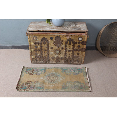 Small Turkish Vintage Wool Rug Perfect For Your Entryway In Muted Orange