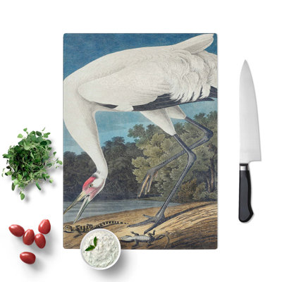 Glass Hooping Crane Bird by John James Audubon Chopping Board