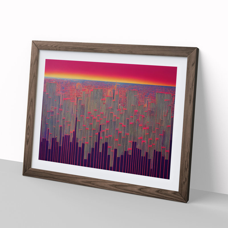 Urban Skyline Architecture Abstract - Framed Print, 34cm H x 46cm W x 2cm D, Walnut