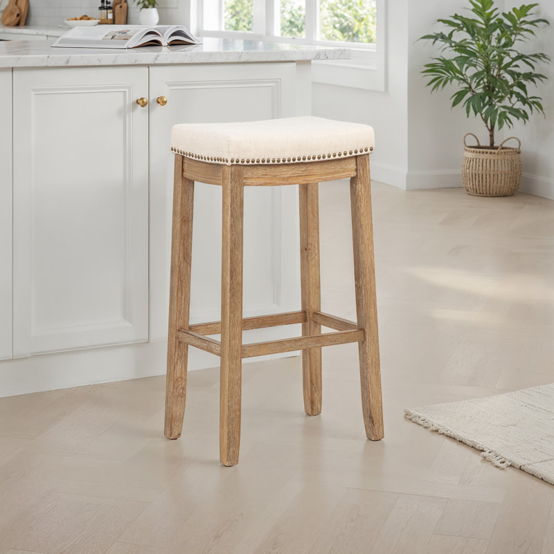 Bartonville Counter & Bar Solid Wood Backless Stool with Upholstered Seat, Bar Stool (32.25" Seat Height)