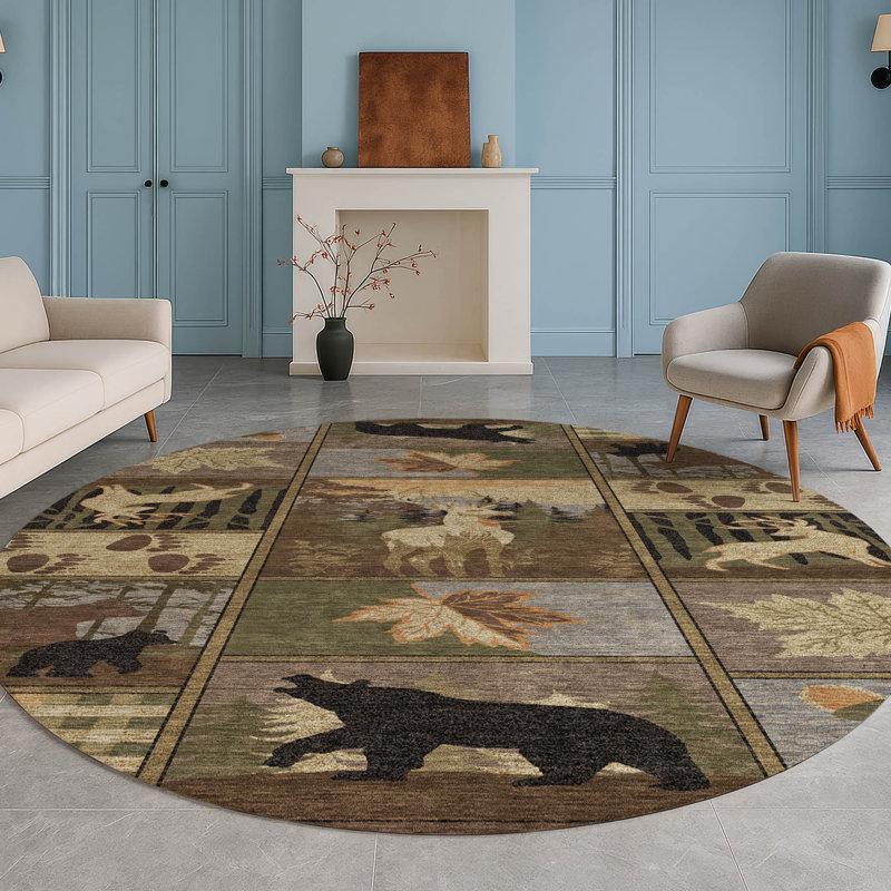 Machine Washable Indoor/Outdoor Chantille ACN2448 Lodge Rug, Chocolate, 8' Round