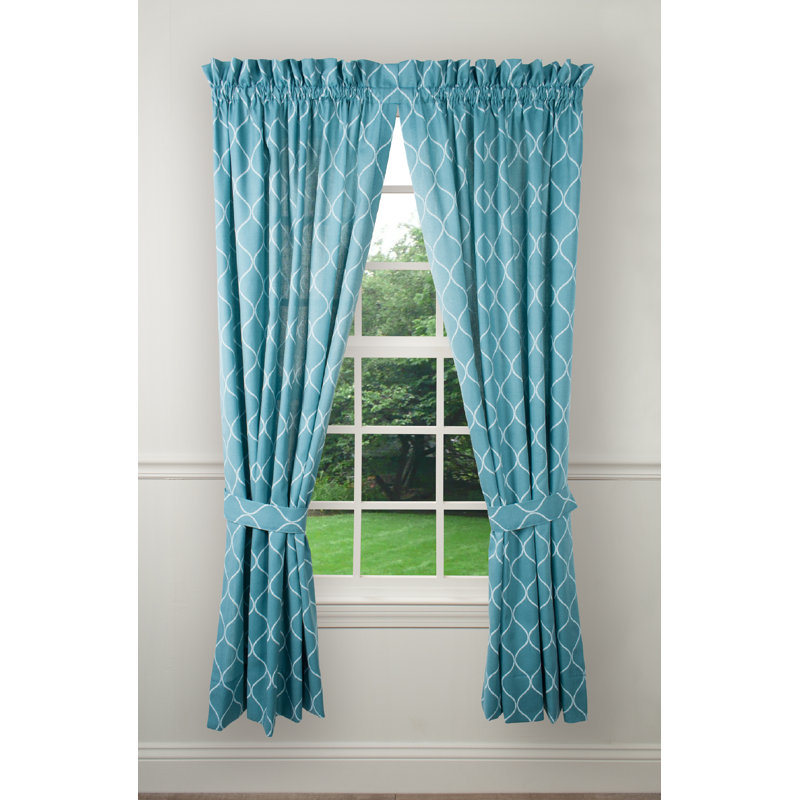 Paddington Geometric Semi-Sheer Rod Pocket Curtain Panels, Teal, 41" W x 84" L