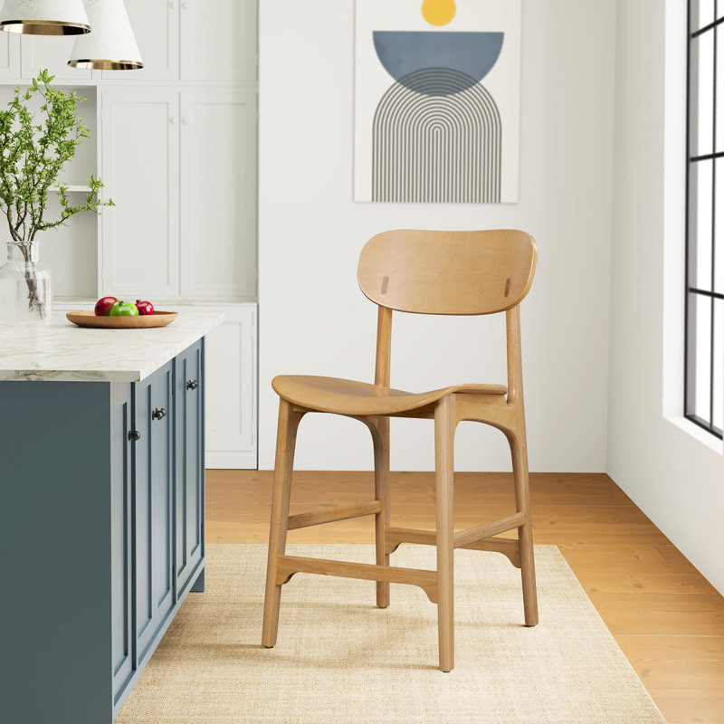 Larence Counter Stool with Solid Wood Frame, Counter Stool (24" Seat Height), Natural