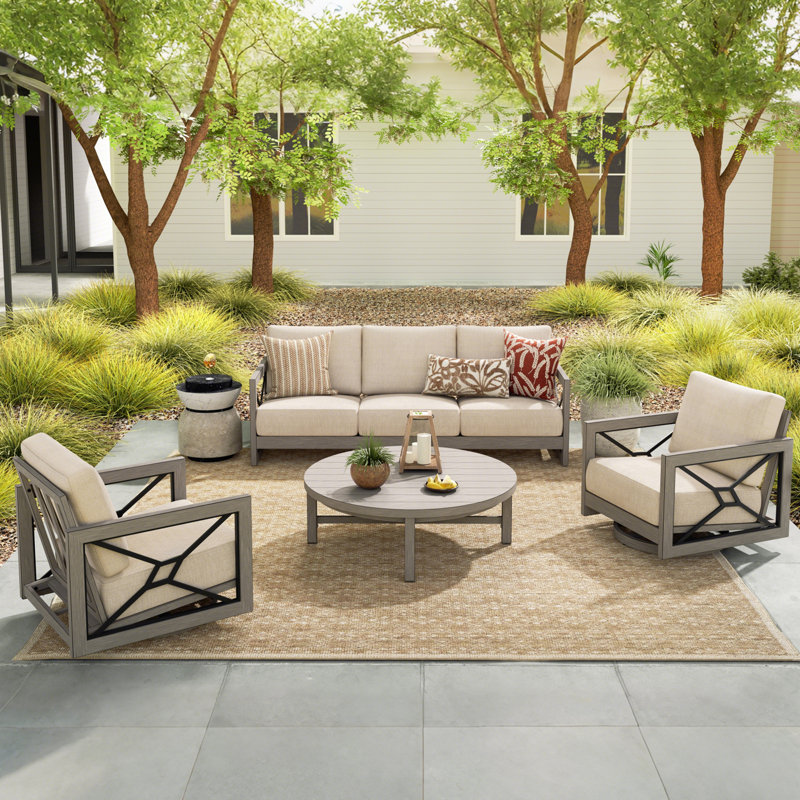 Marindo 5 Person Aluminum Patio Conversation Set With Swivel Lounge Chairs And Sunbrella® Cushions