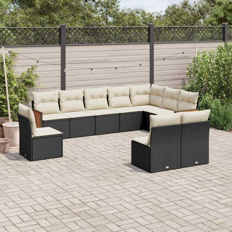 Ensemble de canapé de jardin Vidaxl noir avec coussins blanc crème