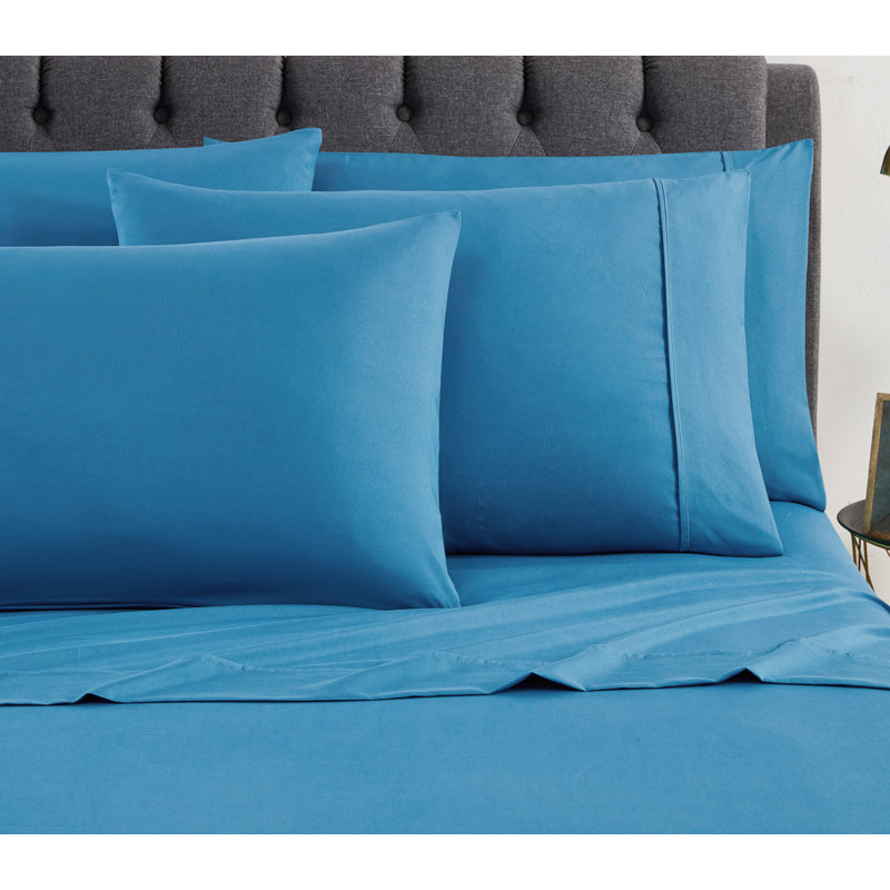 Microfiber Percale Sheet Set, King Sheet Set + Fitted Sheet + 2 Pillowcases, Cornett Blue