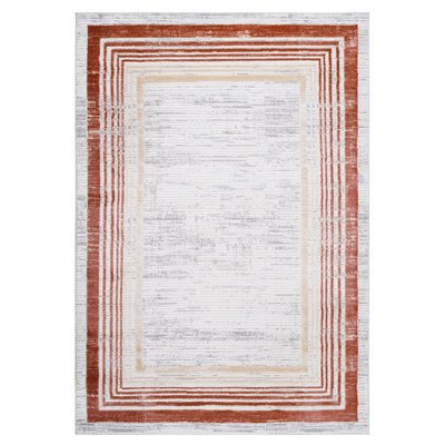 2X3 Brown / Ivory / Bordered Doormat Rug