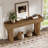 63 Inch Rattan Console Table, Farmhouse Entryway Table Sofa Table With Heavy Duty Legs