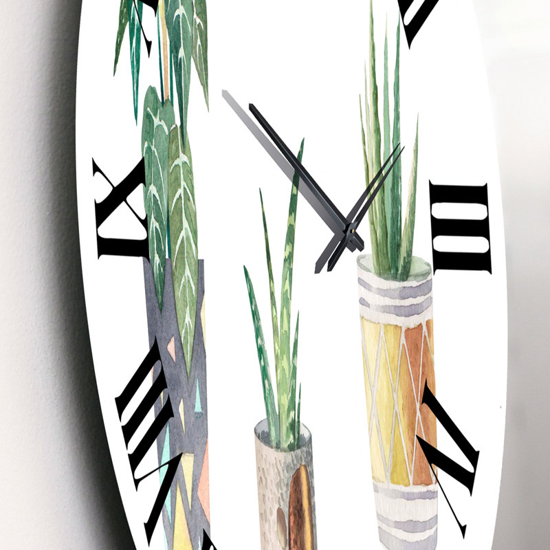 Trois plantes d'intérieur en pot - Horloge murale traditionnelle, Moyenne