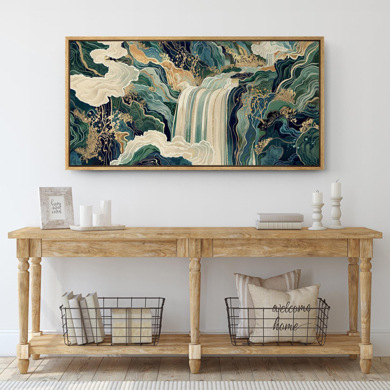 Hokusai Ukiyo-e Japanese Waterfall Living Room Extra Large Pictures Framed Canvas Print Wall Art, 30" H x 60" W, Natural