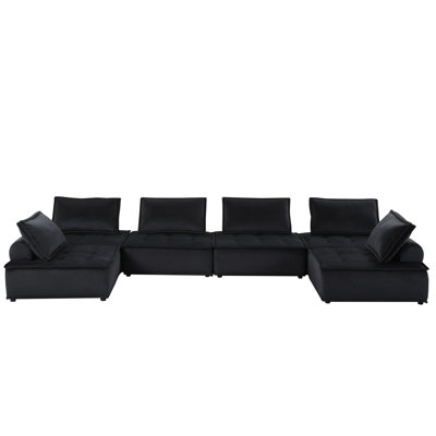 160" Black Velvet 6-Seater U-Shape Modular Sectional Sofa