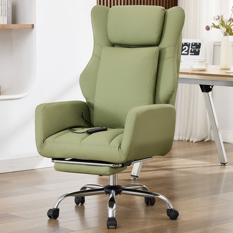 Seaberg Ergonomic PU Leather Office Chair with 3D Kneading Massage, Adjustable Backrest (90°-135°), Folding Armrest, Telescopic Footrest, 360° Swivel & Silent Wheels - Comfort Desk Chair for Work/Gaming/Nap