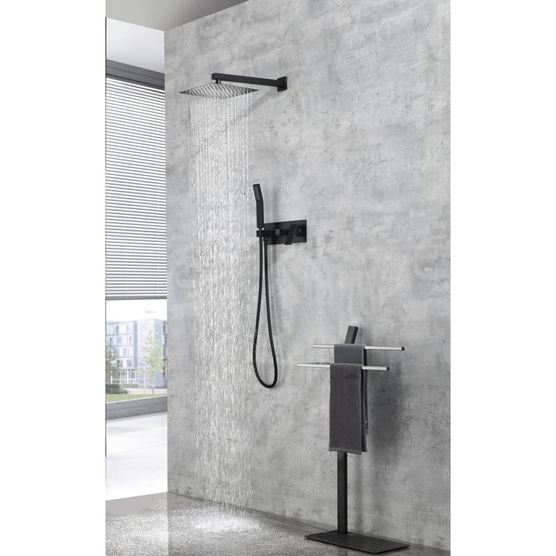 Robinet de douche noir mat - Tête de pluie 10 pouces avec douchette à main, robinet de douche de luxe, valve en laiton