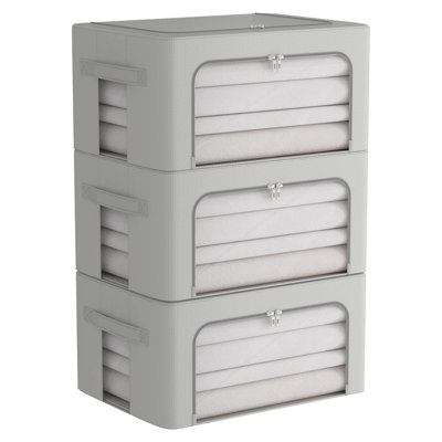 Boîte de rangement pliable avec cadre, bac en tissu Oxford avec fenêtre transparente et poignées de transport (gris)