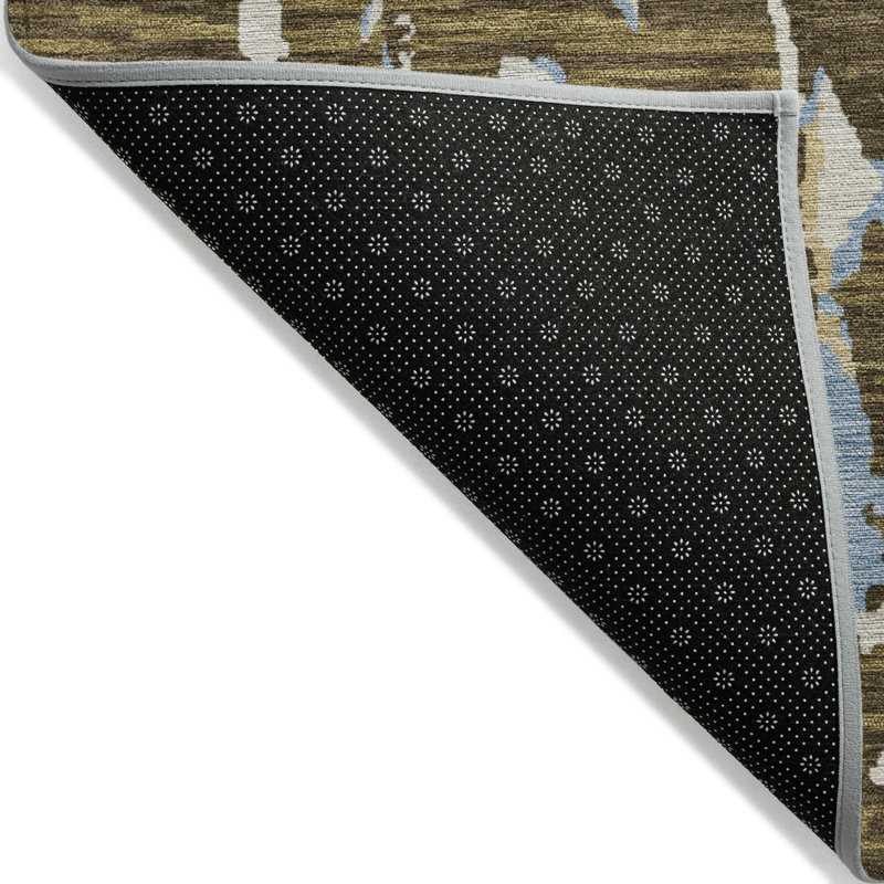 Abstract Red and Brown Synthetic Washable Area Rug