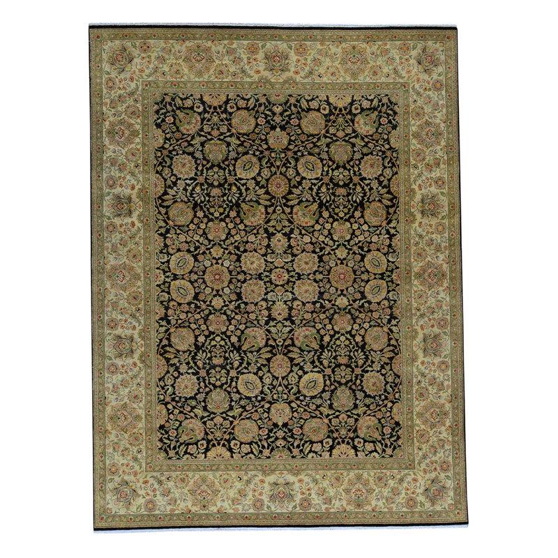 Tapis noir / vert / beige noué à la main