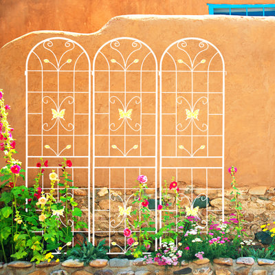 Ensemble de 4 treillis de jardin 86,7 po x 19,7 po antirouille pour jardin en métal blanc crème