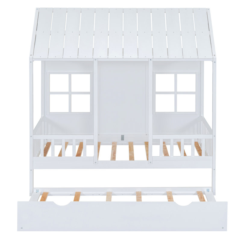 Lit simple en bois avec lit gigogne simple, lit de jour en bois blanc pour chambre à coucher ou chambre d'amis, Twin