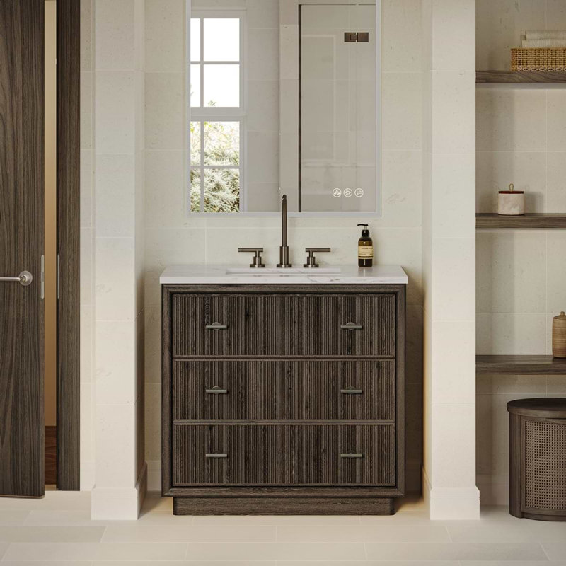 TileBar Studio Vanities Rhett Vanity with Top, Espresso Oak, 36" W, Carrara Marble