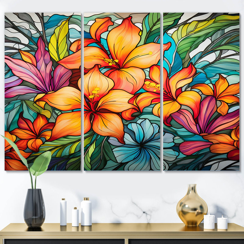 «Vibrantly Happy Blossoming Tropical Flowers II», ensemble de reproduction d'art sur toile, H 40 po x l 60 po x P 1 po