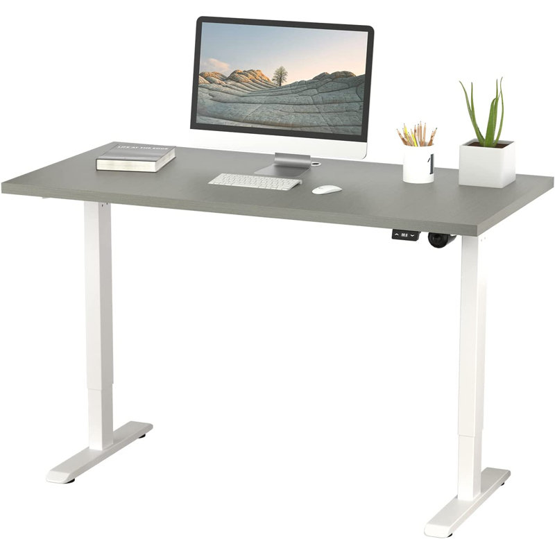 Midtown Value Height Adjustable Standing Desk, Single Motor, 48x24, Grey Strand Top with White Frame, Sarum Twill/White