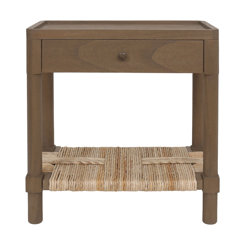 Asher Tray Top Nightstand With Drawer And Rush Shelf, Chestnut Brown