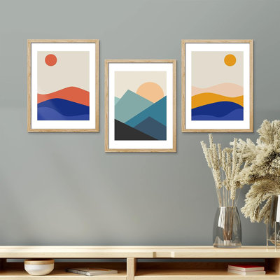 IDÉE4WALL, ensemble de 3 impressions murales colorées de style Mid-Century, décor de nature sauvage pour salon, chambre à coucher, 3 pièces