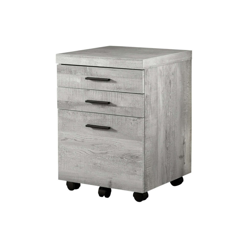 Contemporary Rolling Mobile File Cabinet with Storage Drawers and Printer Stand, Smooth and Cement Laminate Top, Gray