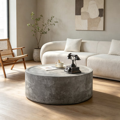 Table basse ronde 31,5 pouces en faux béton gris pour les salons modernes