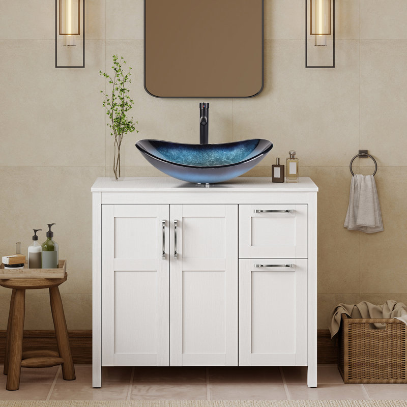 36" Free-Standing Modern Single Bathroom Vanity With Sink, White