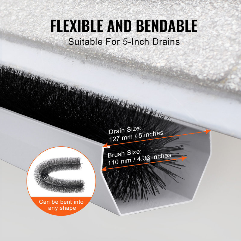 Brosse à gouttière, outils de nettoyage pour gouttière de longueur totale de 4,33 pouces de diamètre de 60 pieds, protège-feuilles de gouttière au niveau du sol pour gouttières de 5 pouces, feuilles de toit et débris faciles à enlever, paquet de 20