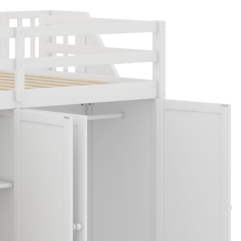 Lit mezzanine avec armoires encastrées, Blanc