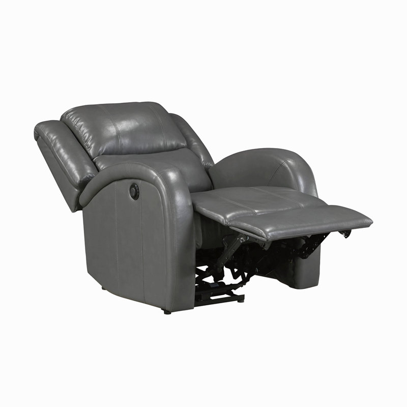 Modern Living Room Furniture 1Pc Power Reclining Chair Faux Leather Upholstery Plush Seating Solid Wood Frame, Gray