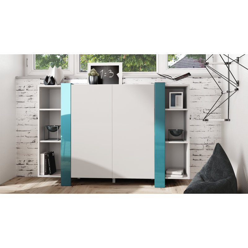 Lucea 149cm Sideboard, White Matt/Petrol High Gloss