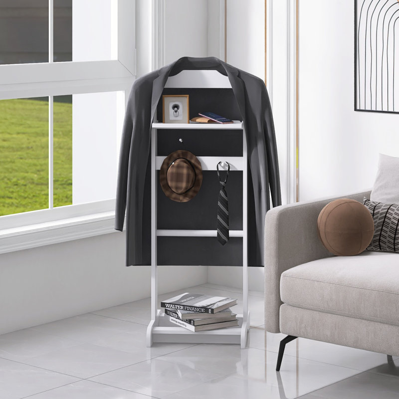 Support à vêtements portable Accent, porte-vêtements avec organisateur de rangement, finition blanche