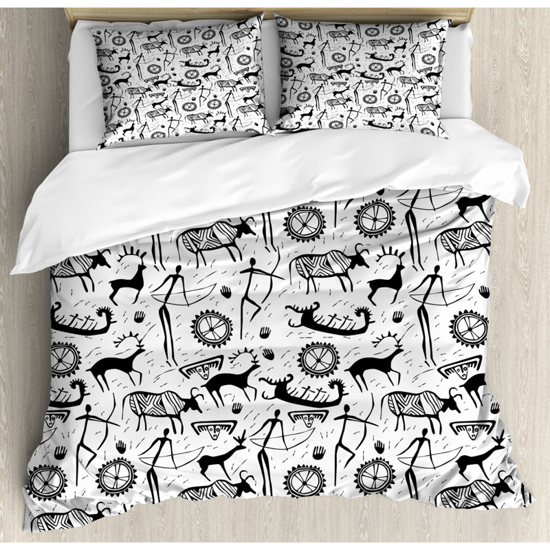 Cottage Americana Polyester Floral Duvet Cover, Queen Duvet Cover + 2 Shams, Modern Graphic Of Flowers And Branches