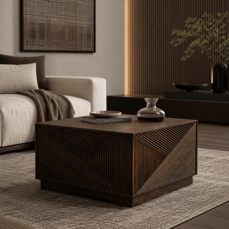 Table basse carrée, H 15,35 po x l 27,56 po x P 27,56 po, Noyer