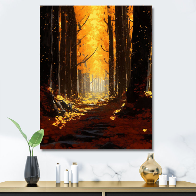 «Warm Autumn Sunlight Shining In The Forest», reproduction sur toile, Toile tendue, H 32 po x l 16 po x P 1 po