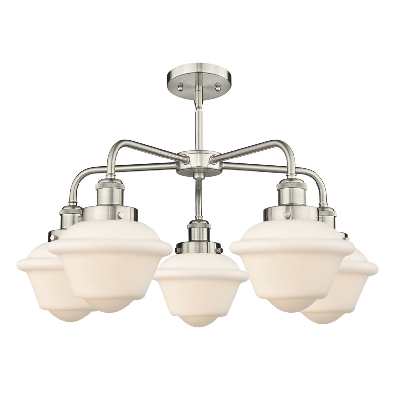 Grourke 5 - Light Glass Dimmable Chandelier, Matte White, Satin Nickel