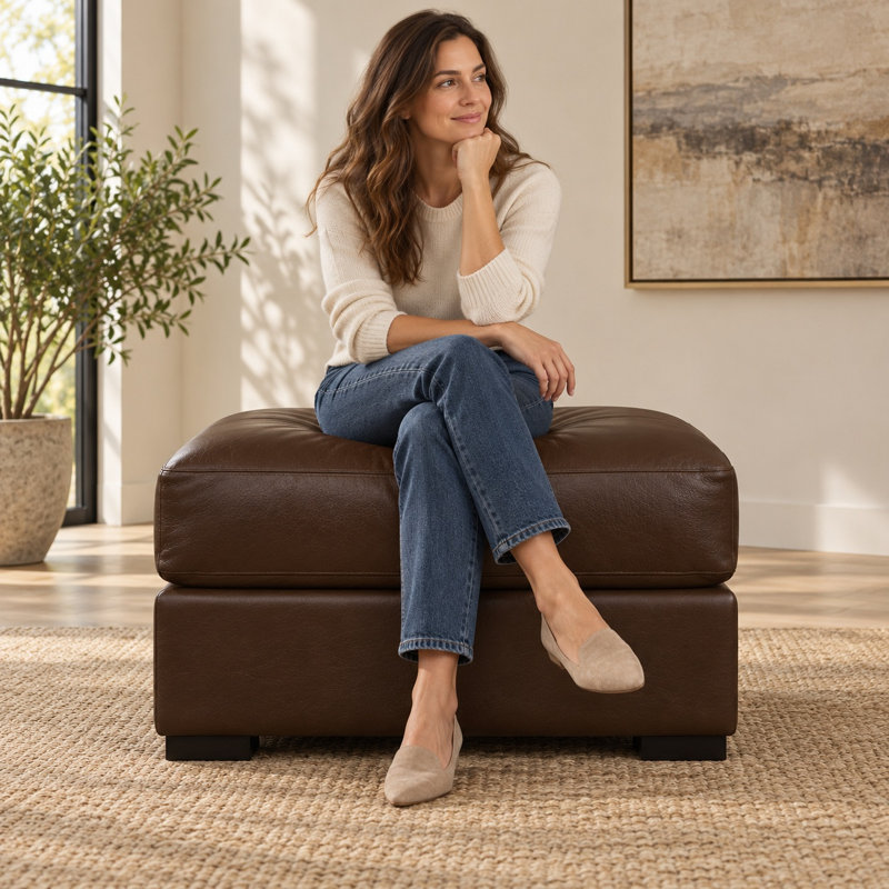 Vancouver Heirloom Quality Ottoman in Buttery Soft 100% Top Grain Leather, Made to Order, Amadeus Coffee