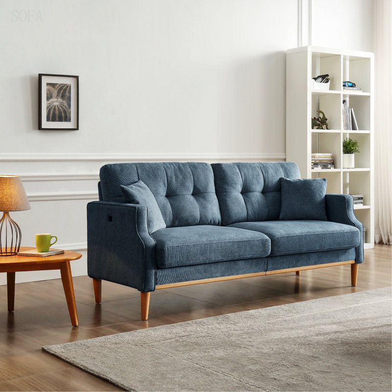 70.1" Living Space Sofa 3 Seater With Waterproof Fabric , Usb Charge Port, Dark Blue