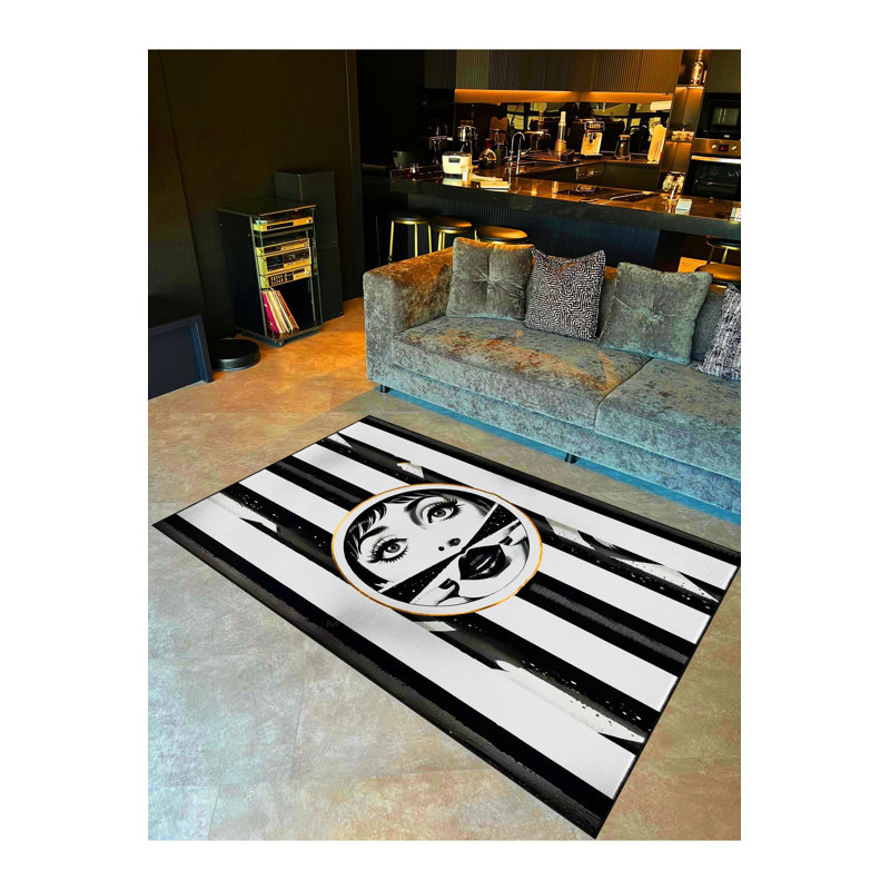 Tapis lavable noir à motif de motifs vieillis, Tapis de couloir 3 pi 3 po x 9 pi 10 po