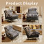 Fauteuil d'appoint moderne en velours rayé, structure en métal et revêtement en tissu de 81 cm de large, avec appui-tête moelleux, gris.-1155542510