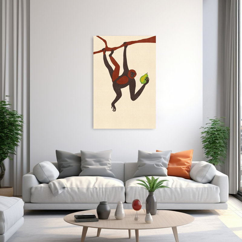 Reproduction d'art mural, singe suspendu, poire, singe abstrait, nature, fruits, 60" H x 40" W