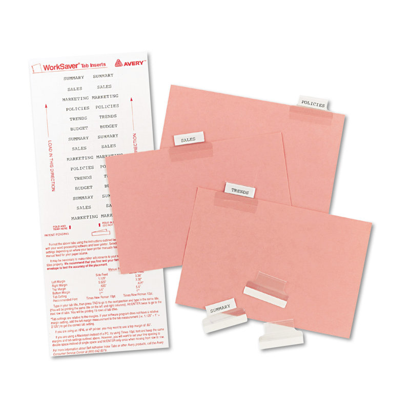 Avery Clear Self-Adhesive Index Tabs with Printable Inserts, 1 Inch, Pack of 25