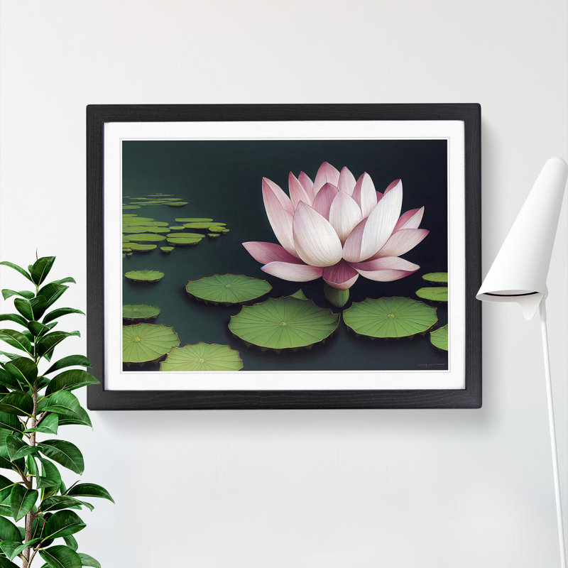 Effervescent Lotus Flower - Single Picture Frame Painting, 25cm H x 34cm W x 2cm D, Black
