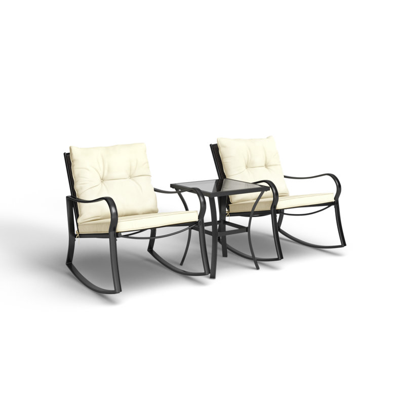 Ensemble de patio d'extérieur avec coussins 3 pièces Prciado, Blanc