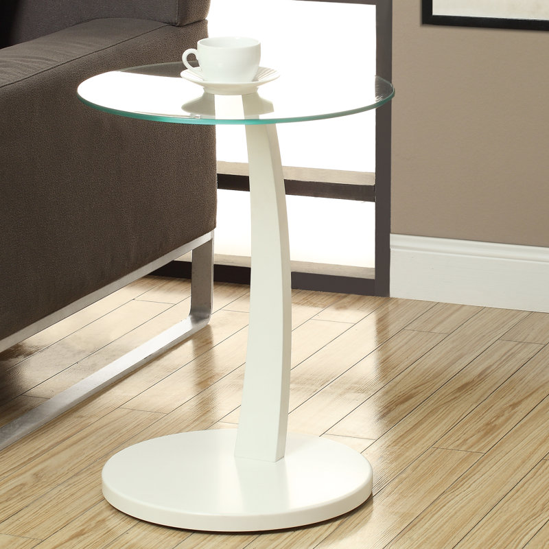 Contemporary White Bentwood 17.75" Round Accent Table with Tempered Glass Top